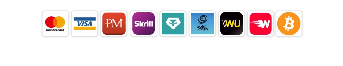 Payment Gateways - Mastercard, Visa, PM, Skrill, Tether, ZainCash, Western Union, Wio, Bitcoin